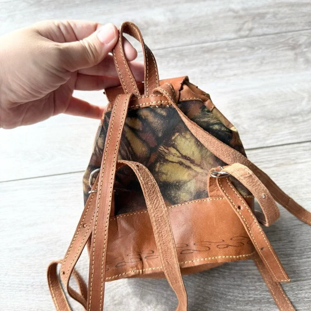 Cognac Tooled Brown Leather Backpack Brown Leather